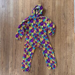 Kids Bright Emoji Fleece Zip Onesie Size 10-12